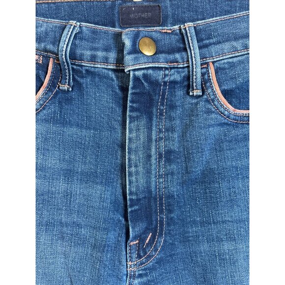 Mother Jeans Size 26 The Snap Hustler Flare Ankle Piping Accent Stretch Med Blue - Picture 6 of 12
